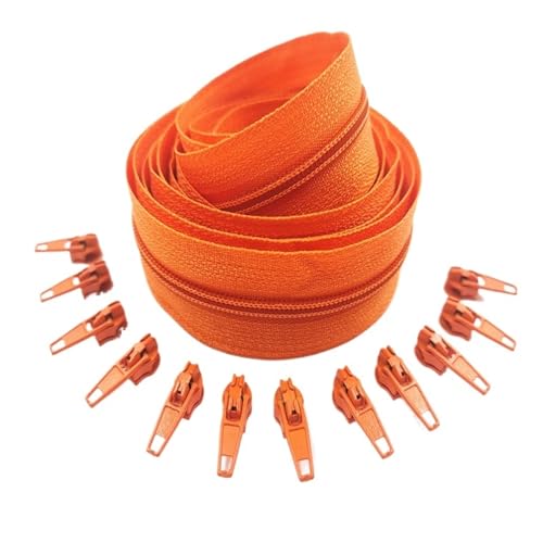 IUVYTA 1/2/3/5/10 Meter Lange Nylon-Reißverschlussrollen mit Reißverschlussschieber for maßgeschneiderte Nähzubehöre für Nähen(Orange,1 Meter 2 Slider) von IUVYTA