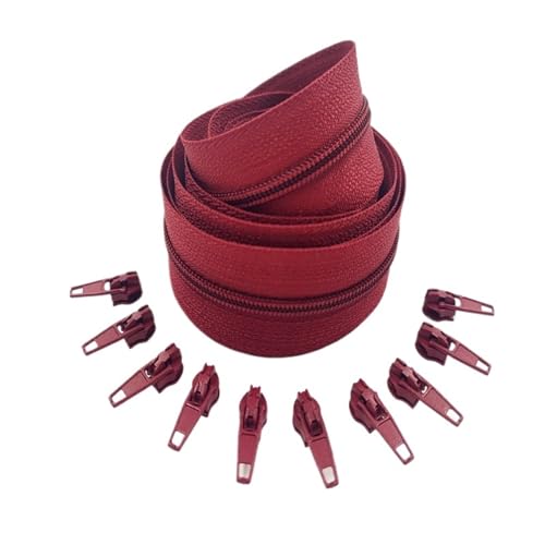 IUVYTA 1/2/3/5/10 Meter Lange Nylon-Reißverschlussrollen mit Reißverschlussschieber for maßgeschneiderte Nähzubehöre für Nähen(Wine red,10 Meter 20 Slider) von IUVYTA