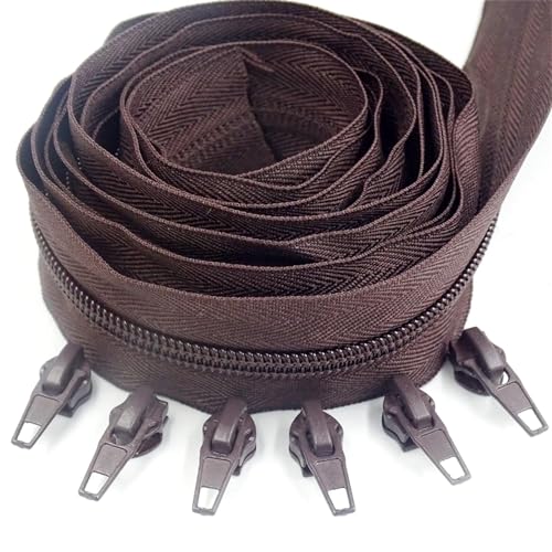 IUVYTA 1/2/3/5/10 Meter Lange Nylon-Reißverschlussrollen mit automatisch verriegelndem Reißverschlussschieber for Schneidernähen für Nähen(Coffee,10 Meter 20 Slider) von IUVYTA
