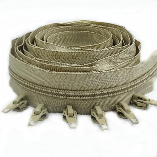 IUVYTA 1/2/3/5/10 Meter Lange Nylon-Reißverschlussrollen mit automatisch verriegelndem Reißverschlussschieber for Schneidernähen für Nähen(Khaki,10 Meter 20 Slider) von IUVYTA