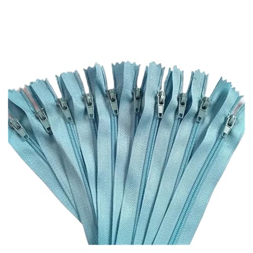 IUVYTA 10 Stück 3 Zoll - 24 Zoll (7,5 cm - 60 cm) Nylon-Spiralreißverschlüsse for Schneider, Nähen, Basteln, Nylon-Reißverschlüsse für Nähen(Light Blue,25CM_10PCS) von IUVYTA