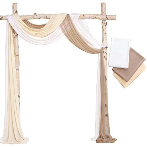 IUVYTA 3-teiliges Set Hochzeitsbogen Drapieren Stoff Sheer Chiffon Tüll Vorhang Drapieren Hintergrund Party Supplies Home Drapery Zeremonie Dekoration für Hochzeiten(B,6 metres) von IUVYTA