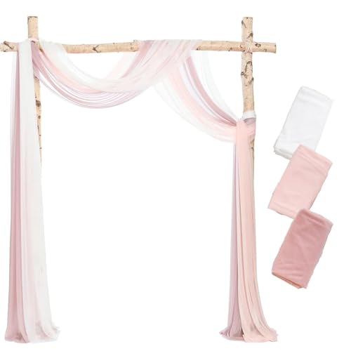 IUVYTA 3-teiliges Set Hochzeitsbogen Drapieren Stoff Sheer Chiffon Tüll Vorhang Drapieren Hintergrund Party Supplies Home Drapery Zeremonie Dekoration für Hochzeiten(D,6 metres) von IUVYTA