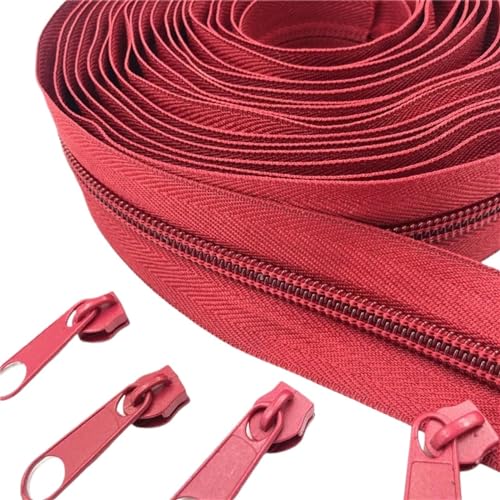 IUVYTA 5 Meter Langer Nylon-Spulenreißverschluss mit 10 Reißverschlussschiebern for Selbernähen von Kleidungszubehör für Nähen(Red Wine 163) von IUVYTA