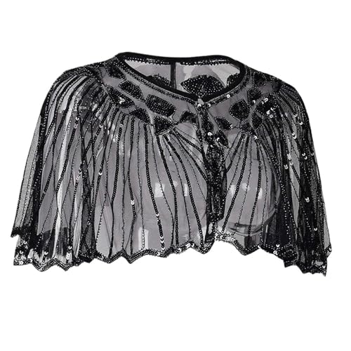 IUVYTA Hochzeitsschal mit Pailletten und Perlen, kurzer Umhang, Perlendekoration, Party, Netzstoff, kurzes Cover-Up-Kleid-Accessoire für Abendparty(Black) von IUVYTA