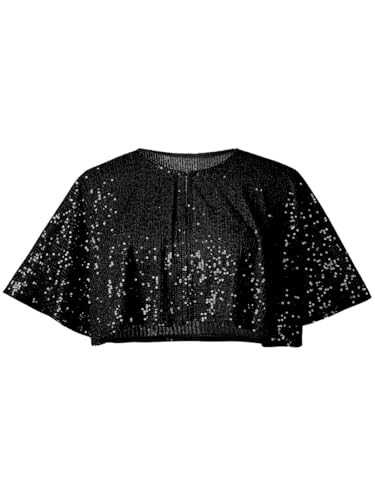 IUVYTA Hochzeitsschal mit Pailletten und Perlen, kurzer Umhang, Perlendekoration, Party, Netzstoff, kurzes Cover-Up-Kleid-Accessoire für Abendparty(Black 2) von IUVYTA