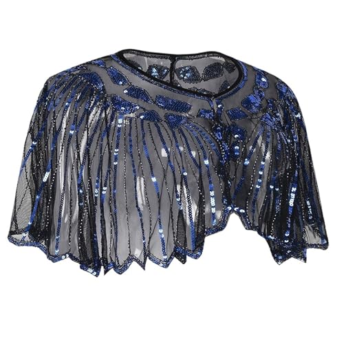 IUVYTA Hochzeitsschal mit Pailletten und Perlen, kurzer Umhang, Perlendekoration, Party, Netzstoff, kurzes Cover-Up-Kleid-Accessoire für Abendparty(Blue1) von IUVYTA
