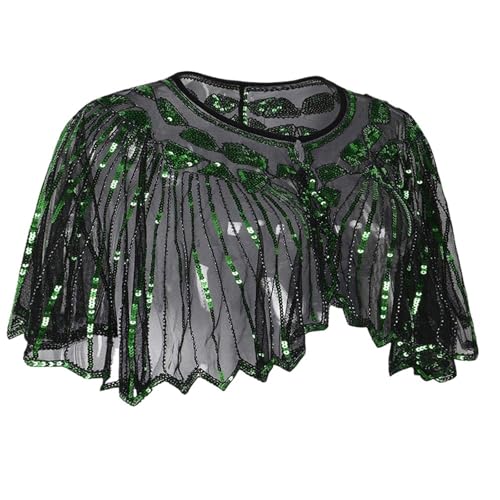 IUVYTA Hochzeitsschal mit Pailletten und Perlen, kurzer Umhang, Perlendekoration, Party, Netzstoff, kurzes Cover-Up-Kleid-Accessoire für Abendparty(Dark Green) von IUVYTA