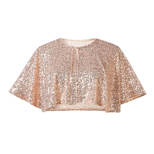 IUVYTA Hochzeitsschal mit Pailletten und Perlen, kurzer Umhang, Perlendekoration, Party, Netzstoff, kurzes Cover-Up-Kleid-Accessoire für Abendparty(Gold) von IUVYTA