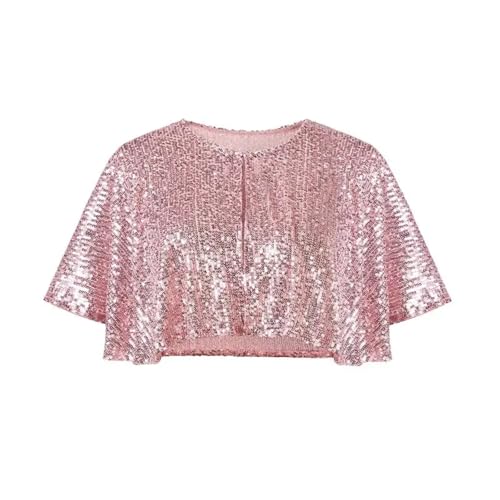 IUVYTA Hochzeitsschal mit Pailletten und Perlen, kurzer Umhang, Perlendekoration, Party, Netzstoff, kurzes Cover-Up-Kleid-Accessoire für Abendparty(Pink) von IUVYTA