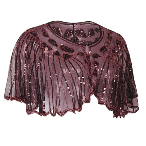 IUVYTA Hochzeitsschal mit Pailletten und Perlen, kurzer Umhang, Perlendekoration, Party, Netzstoff, kurzes Cover-Up-Kleid-Accessoire für Abendparty(RED2) von IUVYTA