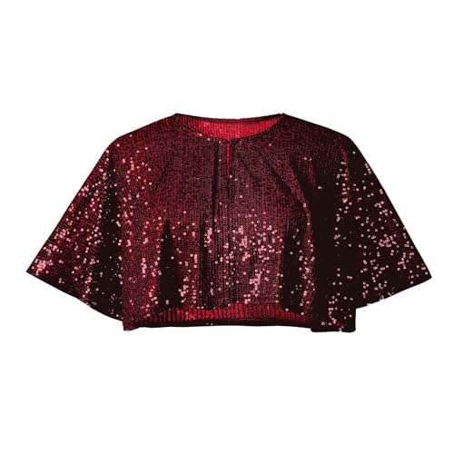 IUVYTA Hochzeitsschal mit Pailletten und Perlen, kurzer Umhang, Perlendekoration, Party, Netzstoff, kurzes Cover-Up-Kleid-Accessoire für Abendparty(Wine Red) von IUVYTA