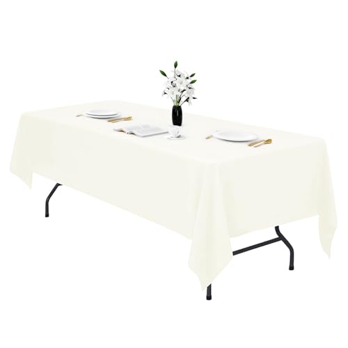 IVAPUPU Elfenbeinfarbene Tischdecke für rechteckige Tische, 152,4 x 250,9 cm, rechteckige Tischdecke, wasserdicht, waschbar, knitterfrei, Tischdecke für 1,8 m Tische, Hochzeit, Cocktailparty IVAPUPU Elfenbeinfarbene Tischdecke für rechteckige Tische, 152,4 x 250,9 cm, rechteckige Tischdecke, wasserdicht, waschbar, knitterfrei, Tischdecke für 1,8 m Tische, Hochzeit, Cocktailparty von IVAPUPU