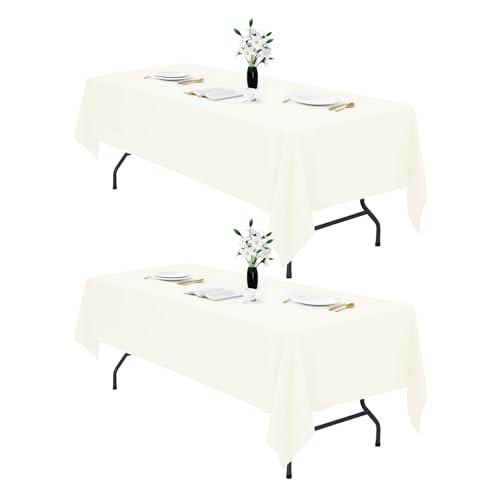 IVAPUPU Elfenbeinfarbene Tischdecke für rechteckige Tische – 178 x 305 cm, rechteckige Tischdecke, wasserdicht, waschbar, knitterfrei, Tischdecken für 180 cm große Tische, Hochzeit, Cocktail-Party, 2 IVAPUPU Elfenbeinfarbene Tischdecke für rechteckige Tische – 178 x 305 cm, rechteckige Tischdecke, wasserdicht, waschbar, knitterfrei, Tischdecken für 180 cm große Tische, Hochzeit, Cocktail-Party, 2 von IVAPUPU