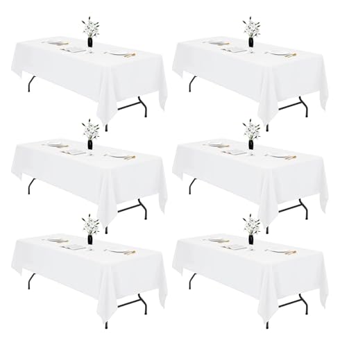 IVAPUPU Tischdecke, rechteckig, wasserdicht, waschbar, knitterfrei, für 180 x 300 cm, Weiß, 6 Stück von IVAPUPU