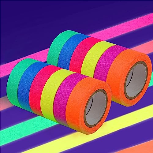 IVEOPPE Neon Klebeband 12 Stück - 6 Farben Fluorescent Tape UV, Fluoreszierendes Gaffer Tape Neon, für Partydeko Kunst Handwerk Dekorationen (12) von IVEOPPE