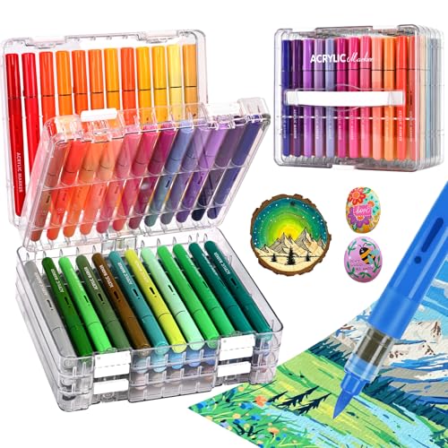 IVSUN 60 Acrylstifte für Steine Wasserfest - Pinsel Spitze Acrylmarker für Steine Bemalen Holz Leinwand Stoff Keramik Glas, 1-8mm Multimarker Acrylfarben Set Stifte IVSUN 60 Acrylstifte für Steine Wasserfest - Pinsel Spitze Acrylmarker für Steine Bemalen Holz Leinwand Stoff Keramik Glas, 1-8mm Multimarker Acrylfarben Set Stifte von IVSUN