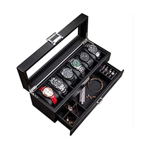 IWENZHKPA Uhrenbox Herren Uhrenbox, Ohrringe, Halskette, Leder, Schublade, Aufbewahrungsbox Mit Verschluss, Transparente Glasabdeckung Uhren Aufbewahrungsbox(6 Epitope) von IWENZHKPA