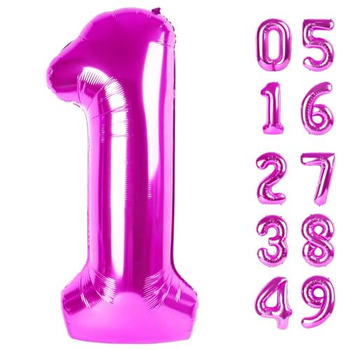 101,6 cm Rosy Lila 1 Ballon zum ersten Geburtstag, 1. Zahlenballons, Geburtstagsdekorationen für Mädchen, Kinder, Kleinkind, Baby, ein riesiger Ballon mit Zahl 1 von IWERP