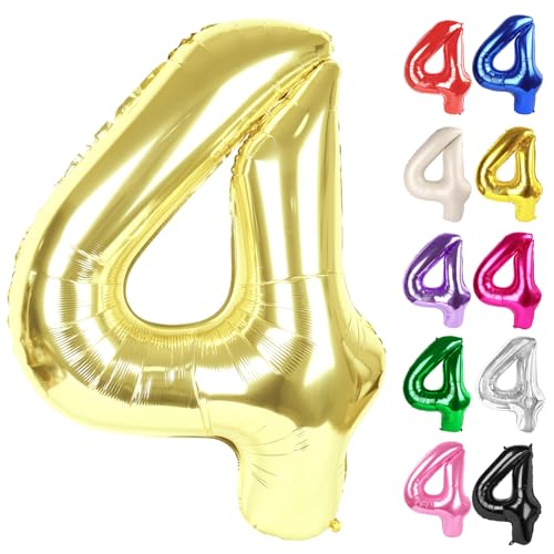 Champagner Gold Ballon Zahl 4 101.6 cm, Weiß Gold 4 Ballon Zahl, 4 Geburtstag Dekorationen, Hellgold Party Supplies für Jungen Mädchen Champagner Gold Ballon Zahl 4 101.6 cm, Weiß Gold 4 Ballon Zahl, 4 Geburtstag Dekorationen, Hellgold Party Supplies für Jungen Mädchen von IWERP