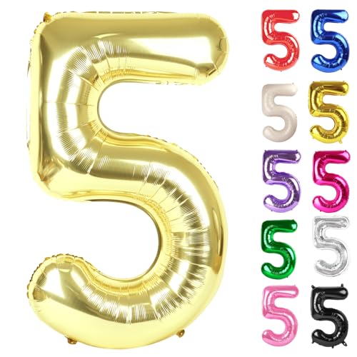 Champagner Gold Zahl 5 Ballon 101.6 cm, Weiß Gold 5 Ballon Zahl, 5 Geburtstag Dekorationen, Hellgold Party Supplies für Jungen Mädchen Champagner Gold Zahl 5 Ballon 101.6 cm, Weiß Gold 5 Ballon Zahl, 5 Geburtstag Dekorationen, Hellgold Party Supplies für Jungen Mädchen von IWERP