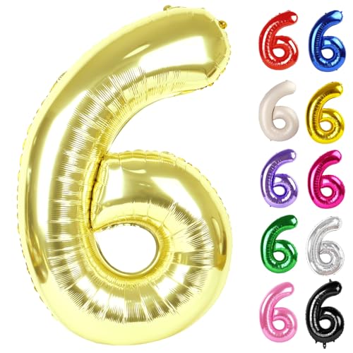 Champagner Gold Zahl 6 Ballon 101.6 cm Weiß Gold 6 Ballon Zahl 6 Geburtstag Dekorationen Hellgold Partyzubehör für Jungen Mädchen Champagner Gold Zahl 6 Ballon 101.6 cm Weiß Gold 6 Ballon Zahl 6 Geburtstag Dekorationen Hellgold Partyzubehör für Jungen Mädchen von IWERP