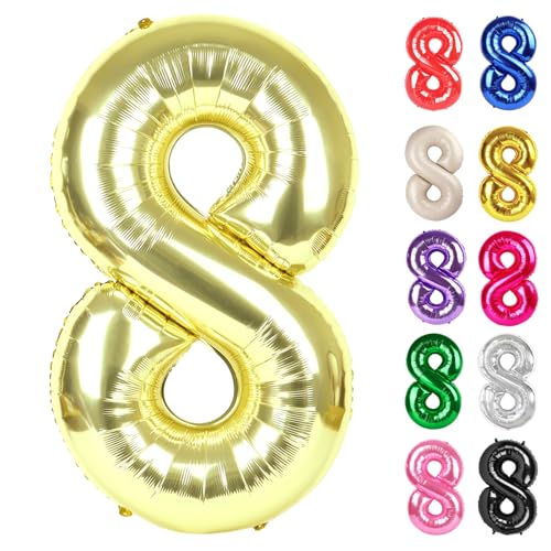 Champagner Gold Zahl 8 Ballon 40 Zoll, Weiß Gold 8 Ballon Zahl, 8 Geburtstag Dekorationen, Hellgold Party Supplies für Jungen Mädchen Champagner Gold Zahl 8 Ballon 40 Zoll, Weiß Gold 8 Ballon Zahl, 8 Geburtstag Dekorationen, Hellgold Party Supplies für Jungen Mädchen von IWERP