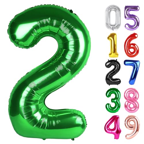Dunkelgrün Luftballon Zahl 2 40 Zoll, 2 Geburtstag Deko für Kleinkind Mädchen Jungen, Funkelnde 2 Zahlenballon Party Decor von IWERP