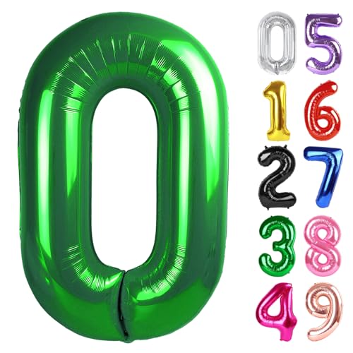Dunkelgrüner Ballon Zahl 0 40 Zoll, 0 Ballon Zahl für 10. 20. 30. 40. 50. 60. Geburtstag Dekorationen, Dunkelgrün Partyzubehör von IWERP