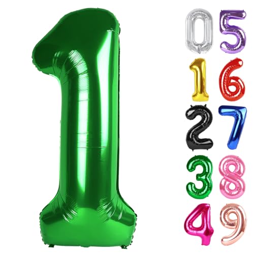 Dunkelgrüner Ballon Zahl 1 101.6 cm 1. Geburtstag Ballon für Baby Junge Mädchen Kleinkind Erster Geburtstag Dekorationen, Glänzend Dunkelgrün Party Supplies von IWERP