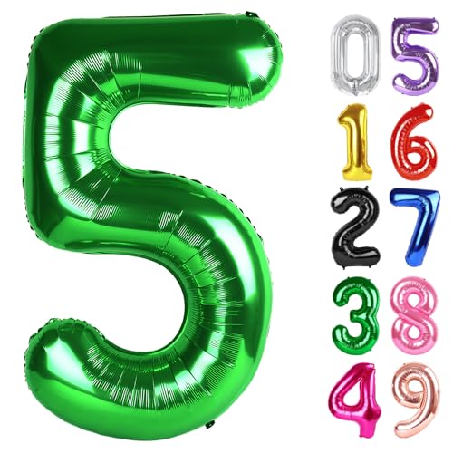 Dunkelgrüner Ballon Zahl 5 40 Zoll, 5 Geburtstag Party Dekorationen für Kinder, Riesen Glitzer 5 Form Folienballon für Partybedarf von IWERP