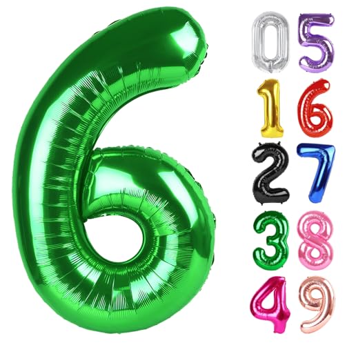Dunkelgrüner Ballon Zahl 6 101.6 cm, 6 Geburtstag Party Dekorationen für Kinder, Riesen Glitzer 6 Form Folienballon für Partybedarf von IWERP
