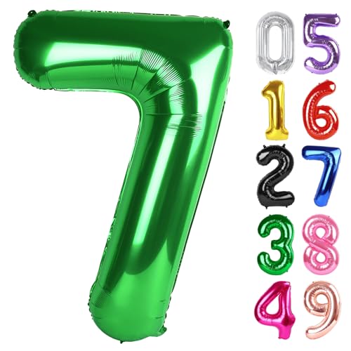 Dunkelgrüner Ballon Zahl 7 40 Zoll, 7 Geburtstag Party Dekorationen für Kinder, Riesen Glitzer 7 Form Folienballon für Partybedarf von IWERP