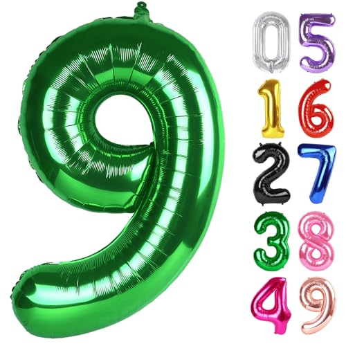 Dunkelgrüner Ballon Zahl 9 101.6 cm, 9 Geburtstag Party Dekorationen für Kinder, Riesen Glitzer 9 Form Folienballon für Partybedarf von IWERP