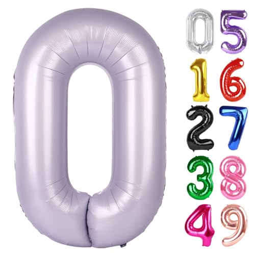 Flieder Luftballon Zahl 0 101.6 cm, 0 Geburtstag Party Dekorationen für Kinder, Riesen Glitzer 0 Form Folienballon für Partybedarf von IWERP