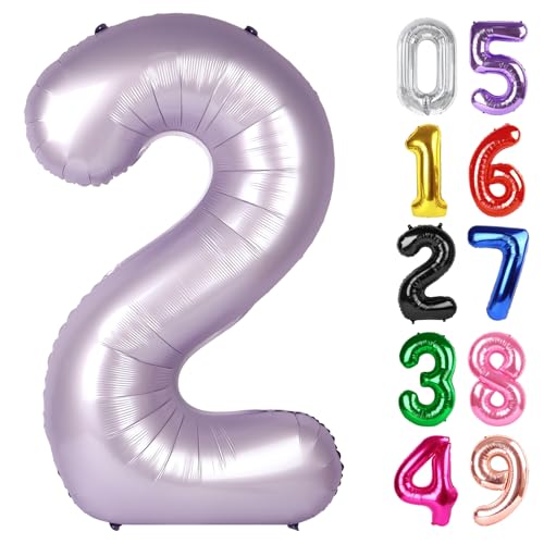 Flieder Luftballon Zahl 2 40 Zoll, 2 Geburtstag Party Dekorationen für Kinder, Riesen Glitzer 2 Form Folienballon für Partybedarf von IWERP