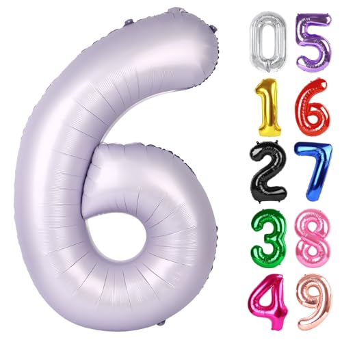 Flieder Luftballon Zahl 6 101.6 cm 6 Geburtstag Party Dekorationen für Kinder Riesige Glitzer 6 Form Folienballon für Partybedarf von IWERP