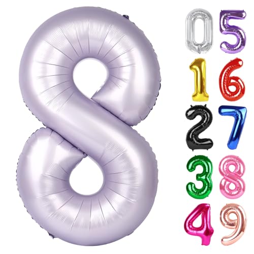 Flieder Luftballon Zahl 8 101.6 cm, 8 Geburtstag Party Dekorationen für Kinder, Riesen Glitzer 8 Form Folienballon für Partybedarf von IWERP
