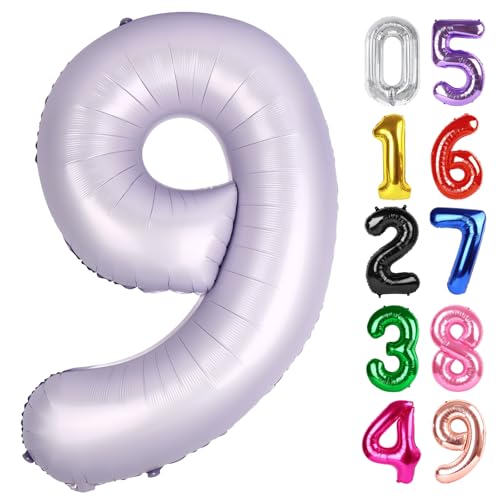Flieder Luftballon Zahl 9 101.6 cm 9 Geburtstag Party Dekorationen für Kinder, Riesen Glitzer 9 Form Folienballon für Partybedarf von IWERP