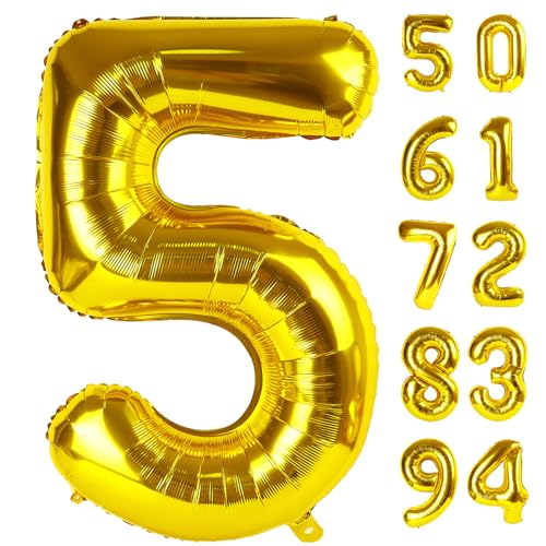 Goldballon 5, 101,6 cm Zahlenballon, Gold und Schwarz Partyzubehör, 5. Geburtstag Ballondekorationen, 5 Zahlen-Luftballons, Ballon Nummer 5 Goldballon 5, 101,6 cm Zahlenballon, Gold und Schwarz Partyzubehör, 5. Geburtstag Ballondekorationen, 5 Zahlen-Luftballons, Ballon Nummer 5 von IWERP