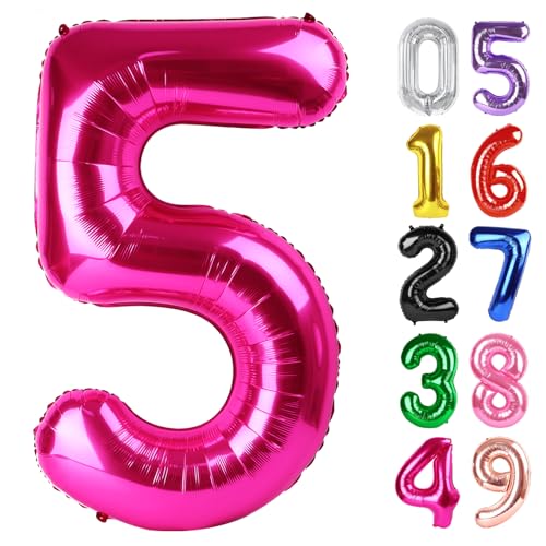 Hot Pink Luftballon Zahl 5 101.6 cm 5 Geburtstag Party Dekorationen für Kinder, Riesen Glitzer 5 Form Folienballon für Partybedarf von IWERP