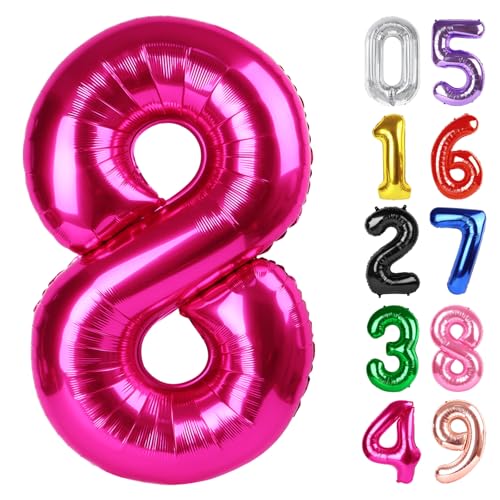 Hot Pink Luftballon Zahl 8 40 Zoll, 8 Geburtstag Party Dekorationen für Kinder, Riesen Glitzer 8 Form Folienballon für Party Supplies von IWERP