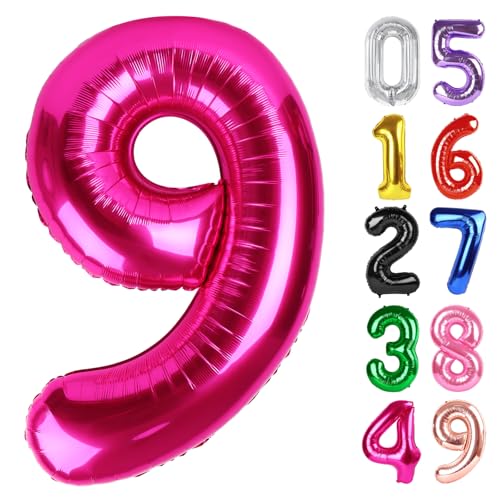 Hot Pink Luftballon Zahl 9 101.6 cm 9 Geburtstag Party Dekorationen für Kinder, Riesen Glitzer 9 Form Folienballon für Party Supplies von IWERP
