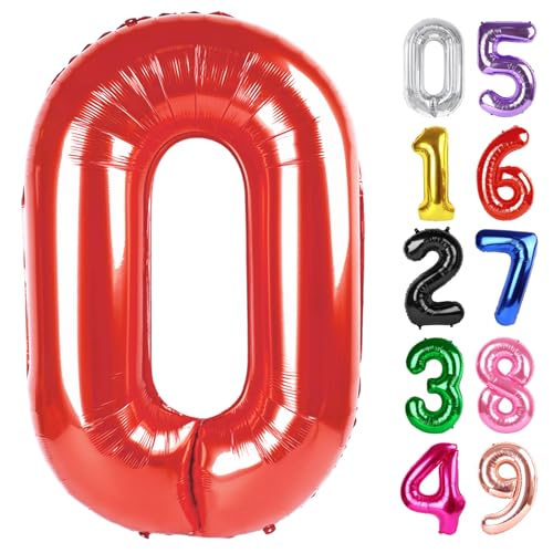 Luftballon Zahl 0 101.6 cm, 0 Ballon Zahl für 10. 20. 30. 40. 50. 60. Geburtstag Dekorationen, Rot Party Supplies von IWERP