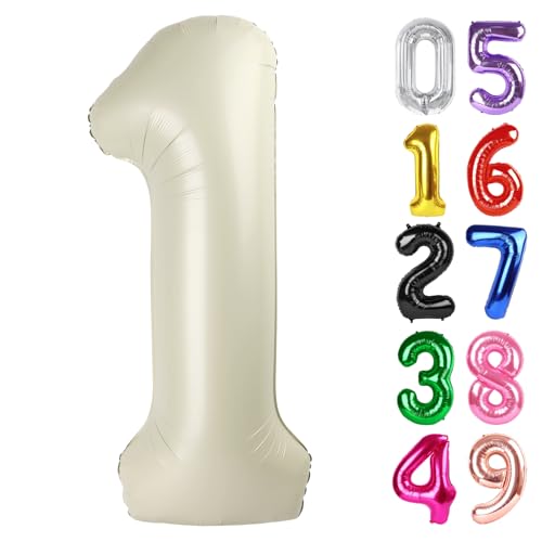 Luftballon Zahl 1 Creme 101.6 cm 1 Geburtstag Party Dekorationen für Kinder, Riesen Glitzer 1 Form Folienballon für Party Supplies von IWERP