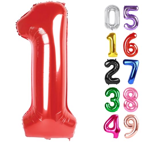 Luftballon Zahl 1 Rot 101.6 cm 1. Geburtstag Ballon für Baby Junge Mädchen Kleinkind Erste Geburtstag Dekorationen, Glänzend Rot Party Supplies von IWERP