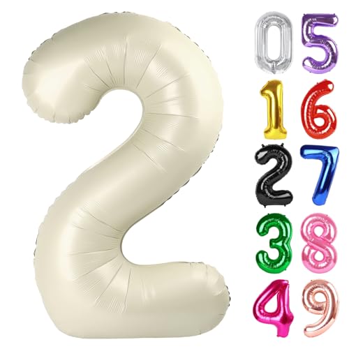 Luftballon Zahl 2 Creme 40 Zoll 2 Geburtstag Party Dekorationen für Kinder Riesige Glitzer 2 Form Folienballon für Partybedarf von IWERP