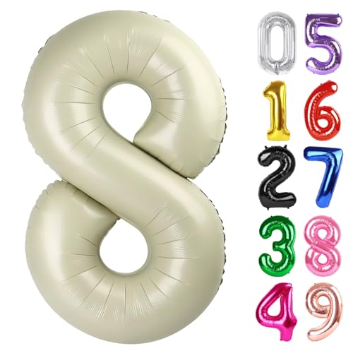 Luftballon Zahl 8 Creme 40 Zoll, 8 Geburtstag Party Dekorationen für Kinder, Riesen Glitzer 8 Form Folienballon für Partybedarf von IWERP