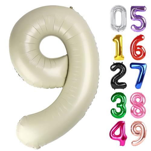 Luftballon Zahl 9 Creme 101.6 cm 9 Geburtstag Party Dekorationen für Kinder, Riesen Glitzer 9 Form Folienballon für Partybedarf von IWERP