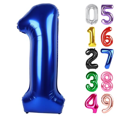 Nachtblau Luftballon Zahl 1 40 Zoll, 1 Geburtstag Party Dekorationen für Kinder, Riesen Glitzer 1 Form Folienballon für Partybedarf von IWERP